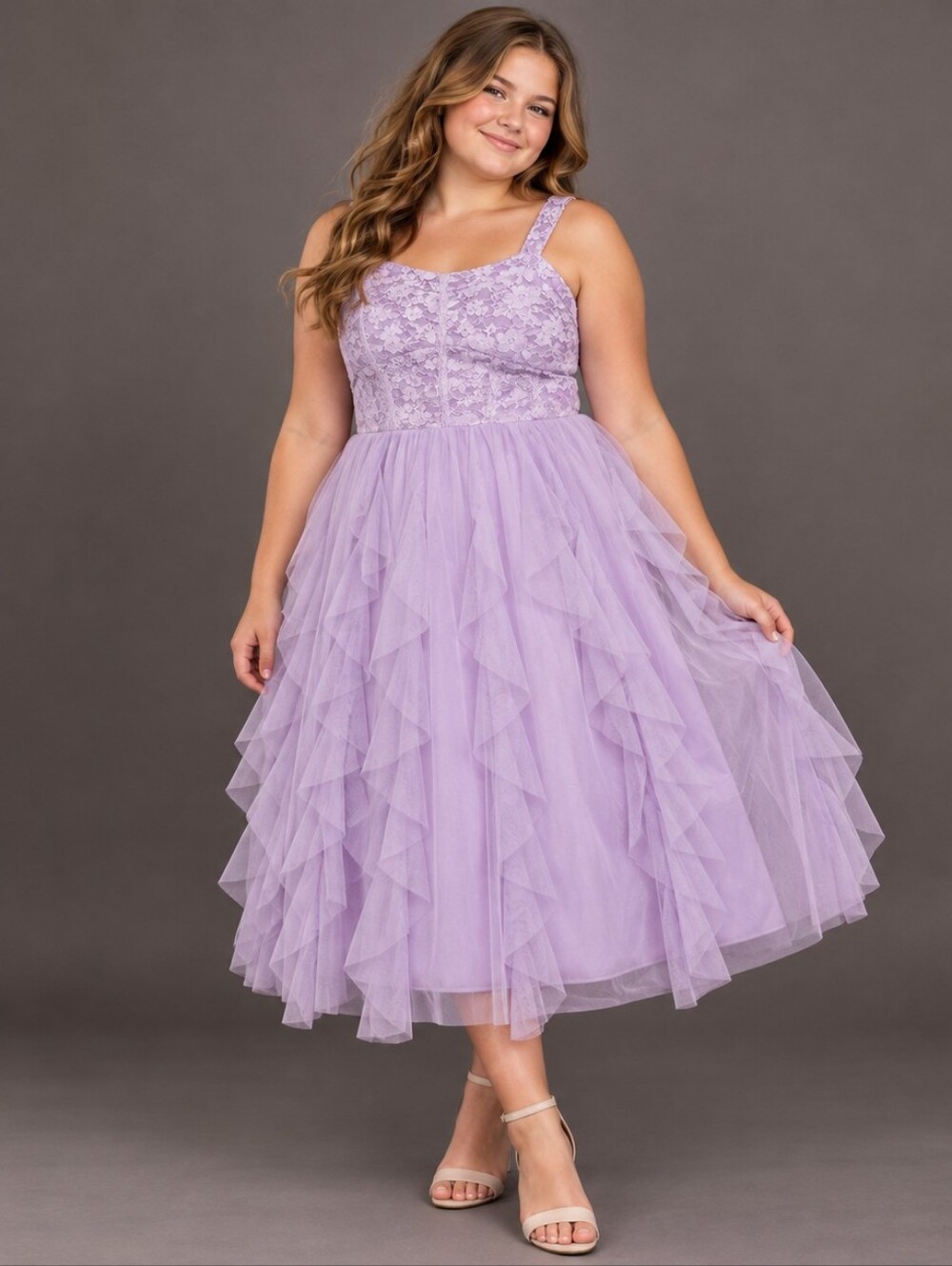 Sleeveless Lace & Tulle Party Dress Plus Size 16.5 Lavender Purple